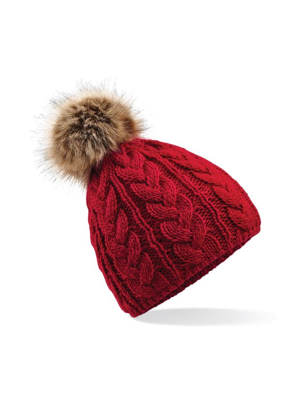 Fur Pom Pom Cable Beanie