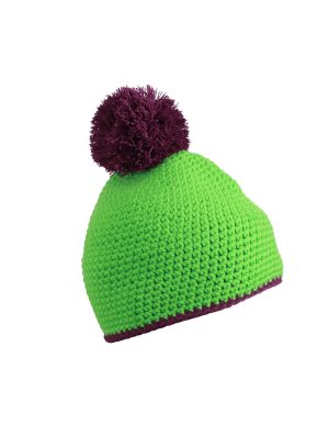 Pompon Hat with Contrast Stripe