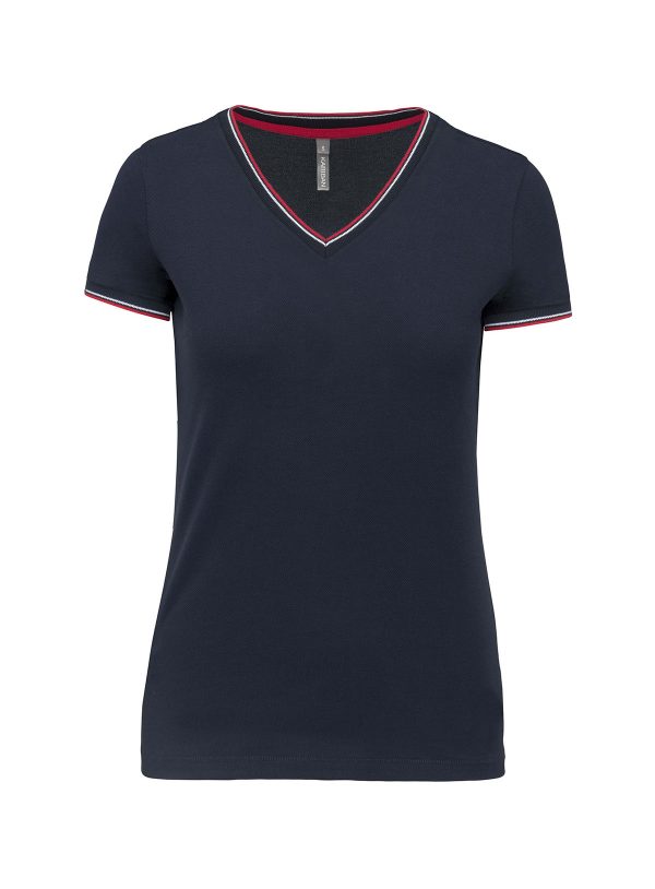 T-shirt piqué donna scollo a V