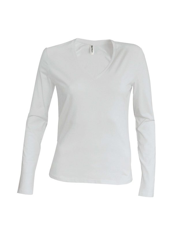 T-shirt donna manica lunga scollo a V